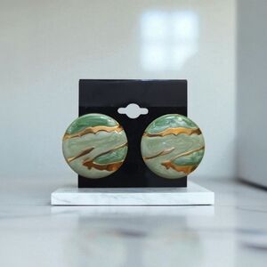Green and Gold Round Earrings